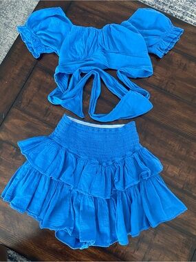 Girls Ruffle Two-Piece Set in Bright Blue